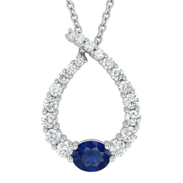 Diamond & Sapphire Necklace in 14K White Gold