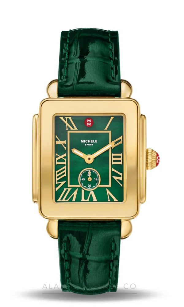 Michele Deco Sport Mid Gold-Plated Lush Green Leather 31mm (Ref. MWW06H000002)